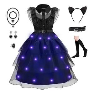 Girls Black Dress Up Costume Set Black Cosplay Halloween Party with Accessories (Size 4 Years, Black)