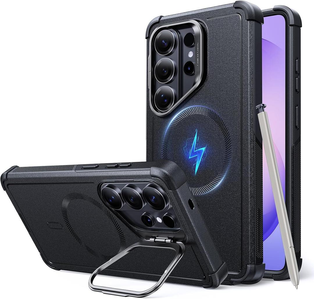 ESR for Samsung Galaxy S26 Phone Case with Stash Stand, 7X Military-Grade Drop Protection, Shock-Absorbing Rugged Cover, Compatible with MagSafe Accessories, Cyber Series, Black