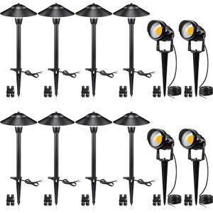 SUNVIE LED Low Voltage Landscape Lighting 12V Landscape Lighting Kit with Connectors, Low Voltage Pathway Lights with Spotlights Aluminum Pathway Lights Wired Waterproof for Patio Yard Garden, 12 Pack