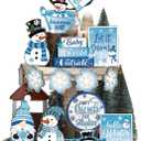 19 Pcs Winter Christmas Tiered Tray Decorations Set Snowman Snowflake Tiered Decor Winter Wooden Signs Farmhouse Table Centerpiece with Rope Holders for Xmas Party Favor Supplies