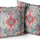 Snycler Boho Throw Pillow Covers 18x18 inch Set of 2 Boho Rug Carpet Double Sided Pattern Cotton Soft Pillow Case Cushion Cover Pillowcase for Couch Sofa Bed Decorative (Rose Red)