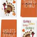 Artoid Mode Turkey Thanksgiving Kitchen Towels Dish Towels, 18x26 Inch Gobble Harvest Pumpkin Decoration Hand Towels Set of 4