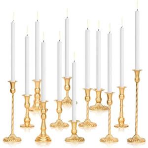 Gold Candlestick Holder Bulk Set of 12, Vintage Taper Candle Sticks Holder, Tall Mismatch Antique Brass Candle Holders for Table Centerpiece, Wedding, Birthday Party, Anniversary Decor