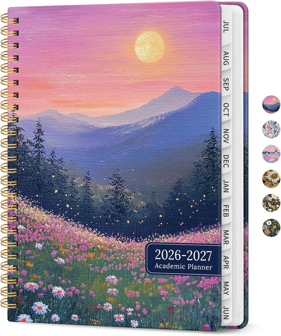 Planner 2026–2027, Academic Monthly Weekly Spiral Calendar, July 2026 – June 2027, Hardcover Agenda Notebook with Tabs, 8.5" x 11", Perfect for Students, Teachers, School & Daily Planning - Twilight Bloom