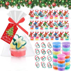 Blosssound Christmas Clay Sets Pcs Christmas Party Favors with Pcs Xmas Clays Molds DIY Holiday Clay Craft Kit for Classroom Gifts Treat Bags Stuffers Supplies(Green, Modern)
