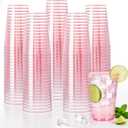 200 Pack Pink Plastic Cups, 12 oz Clear Plastic Disposable Cups, Big Size Fancy Party Cups for Mother's Day, Party, Wedding, Reception