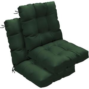 Outdoor Chair Cushions Set of 2, 42x21x4 Inch Patio Cushion for Dining/Rocking Chairs, High Back Soft Seat Pad with Ties, Indoor Outside Use, Fade-Resistant & Waterproof, Dark Green