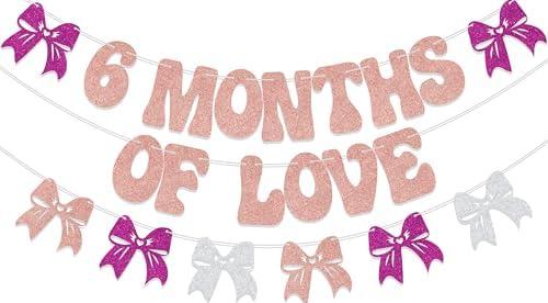 SJcysrilla 6 Months of Love Banner 6 Months Birthday Decorations for Girl Rose Gold Glitter