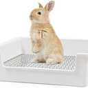 PODOO Steel Grids Rabbit Litter Box - Bunny Litter Pan Training Box, 15x11x4.7 inches, 1cm Holes Steel Mesh for Small Animals, Orange (White)
