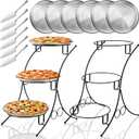 LemonRoad 14 Pcs Serving Stand with 9" Stainless Steel Round Plates and Cake Pie Servers Large Tiered Tray Stand Pizza Pan Riser Dessert Display Rack for Home Restaurant Party Supplies (2 Tiered)