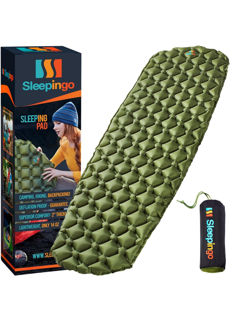 Ultralight Sleeping Mat - Inflatable & Compact Camping Air Mattress for Backpacking, Hiking, 2 Pack, Green