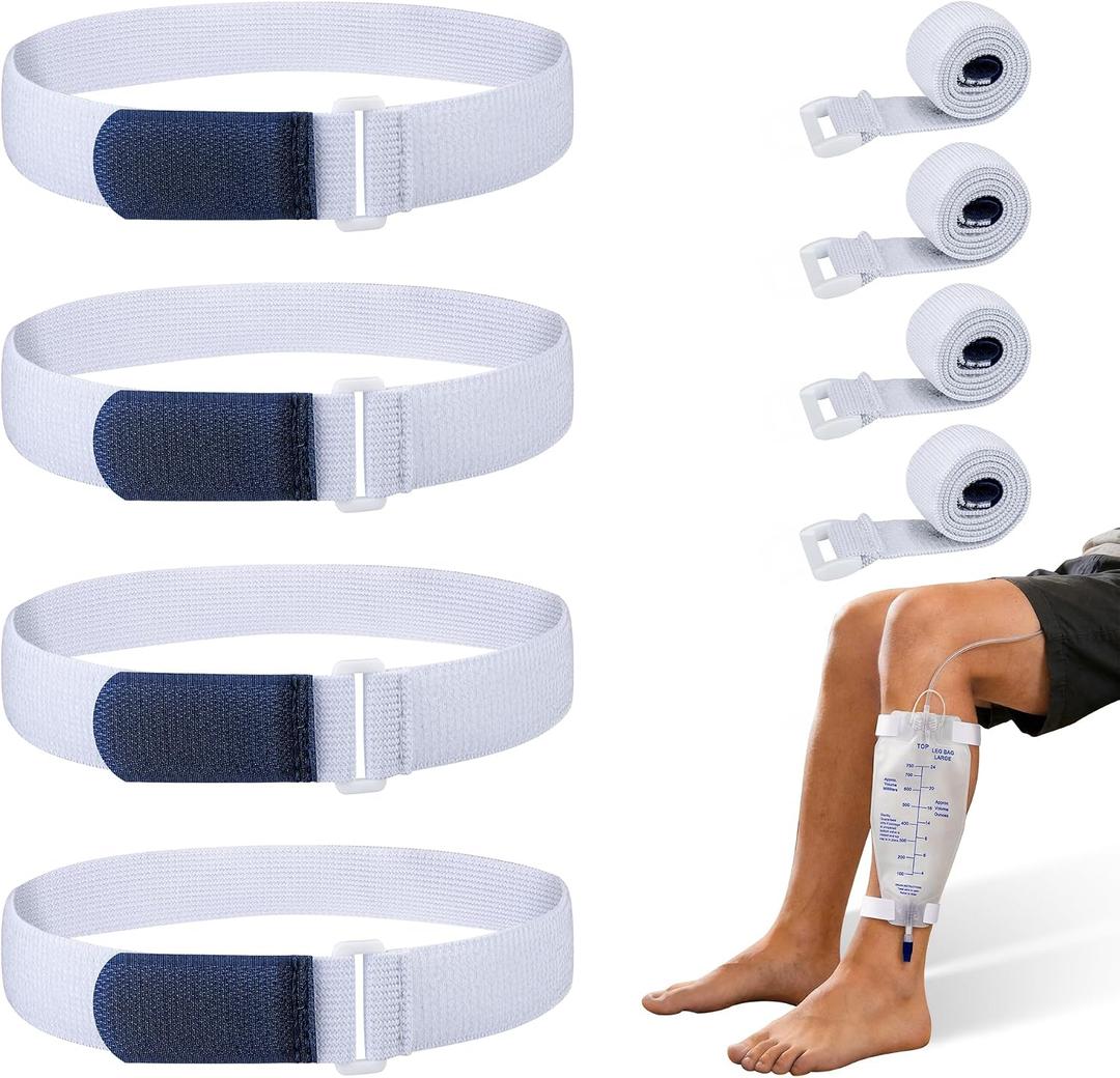 4 PCS Adjustable Leg Bag Straps, Urine Drainage Bag Strap, Catheter Leg Bag Straps with Soft Elastic Fabric for Post-Surgery, Elderly Care, Washable, Latex-Free, Blue