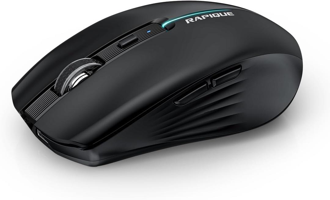 RAPIQUE Bluetooth Wireless Mouse - (BT1/BT2+USB) Tri-Mode High Performance, Rechargeable, Quiet Click, Multi-Device Compatibility for Laptop, Computer, MacBook, Tablet, PC (Black)