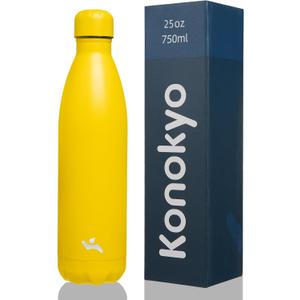 Insulated Water Bottles,25 oz Double Wall Stainless Steel Vacumm Metal Flask for Sports Travel,Yellow