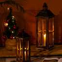 Large Farmhouse Wooden Decorative Lantern Set of 2, Rustic Distressed Brown Burnt Wood Floor Candle Lanterns, Indoor/Outdoor Hanging Lanterns for Home Decor (No Glass)