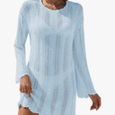 VIMPUNEC Crochet Swimsuit Coverup for Women Summer Bathing Suit Cover Ups Swimwear Beach Dress, Blue, Large