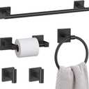 Lairuier 5 Pieces Bathroom Hardware Set Matte Black Towel Bar Set Includes 23.6” Towel Bar, Towel Ring Holder, Toilet Paper Holder and Two Towel Hooks, Bathroom Accessories Set SUS304 Wall Mounted