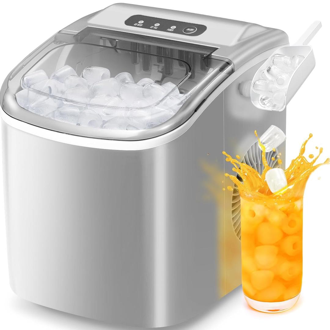 Antarctic Star Countertop Ice MakerPortable Ice Makers with Self-Cleaning, Bullet Ice Machine, 26Lbs/24H, 9 Ice Cubes Ready in 6 Mins for Kitchen Bar Party RV, Grey