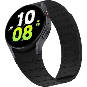 Magnetic Band Compatible with Samsung Galaxy Watch 7/FE/6/5/4 Band 40mm 44mm/Galaxy Watch 5 Pro 45mm/Watch 6 4 Classic 42mm 46mm 43mm 47mm, 20mm Silicone Sport Strap for Women Men, Black
