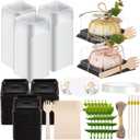 Honeydak Clear Cake Containers with Lids Wedding Cake Pans Cupcake Container Muffins Box Cocktail Picks Appetizer Thanks Tags Eucalyptus Leaves for Wedding Birthday Dessert Display(Black,100 Sets)