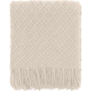 CREVENT Farmhouse Boho Knitted Throw Blanket for Couch Sofa Chair Bed Home Decoration, Soft Warm Cozy Light Weight for Spring Summer Fall (60''X80'' Beige)