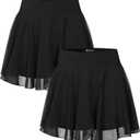OOQ Women Skirts 2 Pack 2 in 1 Flowy Mesh High-Waisted Basic Versatile Casual Mini Flare Skirt with Pockets, Black, Large
