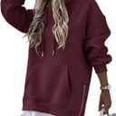 CHICME Womens Oversized Long Hoodie Dress Fall Outfits Comfrt Pullover Sweatshirt Winter Clothing (Large, Wine Red)