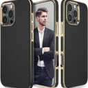 LOHASIC for iPhone 16 Pro Max Case, Luxury Vegan Leather Classic Design Soft Back Cover Protective Cases for iPhone 16 ProMax 6.9 inch 2024 New, Black Gold