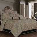 Loom and Mill 9-Piece Luxury King Size Comforter Set, European Damask Comforter Sets, Jacquard Bedding Sets with Euro Shams, Bedskirt, Filled Decorative Pillows(Taupe+Gold+Gray,King)