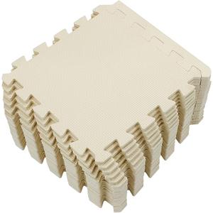 18 Tiles Interlocking Puzzle Foam Baby Play Mat with Straight Edges for Playing - EVA Babies Crawling Mat | Rubber Floor Work Out Mats for Home Gym, Beige