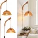 Plug in Wall Sconce,Farmhouse Wicker Wall Lamp Plug in,Hand Woven Rattan Wall Light Farmhouse Rustic Boho Sconces Wall Lighting for Living Room Bedroom (2 PACK, 2 Packs 9.8IN Rattan Lampshade)