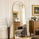 Full Length Mirror 58"x18" Arched Floor Mirror Freestanding Full Body Oversized Floor Free Standing Leaning Hanging Mounted Aluminum Alloy Frame Floor Mirror for Bedroom Cloakroom Living Room Gold