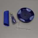 All-in-one Premium Ceramic Garlic Grater Plate 4-Piece Set - Blue Cross Glazed Design and Style - For Garlic, Ginger, Chocolate, and more! - Comes with 5.25" Plate, Peeler, Brush, and Stand