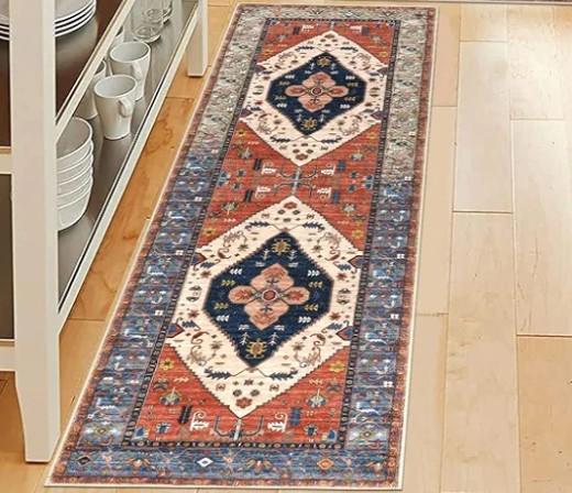 Pauwer Kitchen Rugs Non Slip Washable Kitchen Mats for Floor Farmhouse Kitchen Floor Mat Runner Rug Boho Kitchen Sink Rug Carpet for Kitchen Hallway Laundry Room, Rust