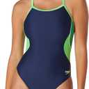 Speedo Women's Swimsuit One Piece Prolt Flyback Solid Adult Team Colors (34, Eco Splice Team Navy/Bright Green)