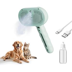 Pet Steam Brush for Dog and Cat3 in 1 Spray Hair Removal CombSteam for Shedding & GroomingWater Brush for Long and Short Haired Pets Remove Tangled Loose Hairs (Green) (Green - Empty Bottle)