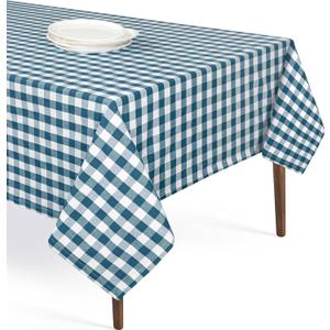 Gingham Buffalo Check 52"x70" Tablecloth 100% Cotton Washable Rustic Rectangle Table Cover Decorative for Gifts, Dining, BBQ, Buffet Parties & Camping - Teal