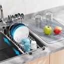 GSlife Stainless Steel Sink Dish Drying Rack - Small in Sink Dish Rack with Silicone Mat, Expandable Kitchen Counter Drainer with Utensil Holder, Fit for 13.2-17 inch, Silver
