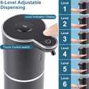 Automatic Soap Dispenser, Hand Soap Dispenser 12.8oz/380ml Smart Rechargeable, Black Soap Dispensers with 6-Level Touchless, Wall Mounted or Countertop Dish Soap Dispensing for Bathroom & Kitchen