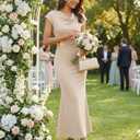 ZESICA Women's Summer Cowl Neck Bodycon Dress 2026 Cap Sleeve Ruched Elegant Wedding Guest Cocktail Long Midi Dresses (XS)