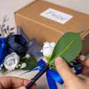 Fnize Corsage and Boutonniere Set for Prom Homecoming Graduation Wedding, Silk Wrist Corsages for Women and Boutonniere for Men with Faux Rose Artificial Peony (Royal Blue)