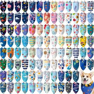 100 Pcs Ocean Dog Bandanas Bulk Pet Bibs Colorful Triangle Pet Ocean Scarf Bandanas for Medium Large Dogs Birthday Summer Beach Holiday Costume Decor