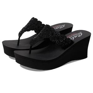 Skechers Women's Padma Flip-Flop, Black/Black, 9