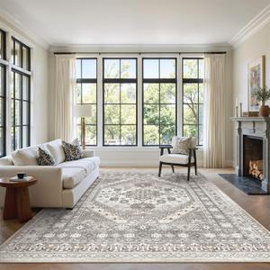 zesthome 7x9 Area Rug, Super Soft Washable Rugs for Living Room, Non-Slip Stain Resistant Vintage Rugs, Ultra-Thin Large Area Rugs (Brown/Beige,7'x9')