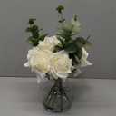 14" Artificial Flowers with White Roses in Vase, Fake Flowers in Artificial Water Vase, Silk Flower Arrangements with Artificial Flowers for Home Dining Table Decor.