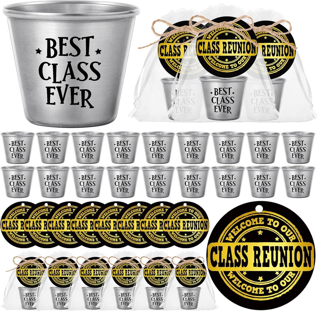 Roshtia 30 Set Class Reunion Favors Include Best Class Ever Acrylic Clear Shot Glasses Reunion Cards Happiness Reunited Class Reunion Gift for High School College Class Reunion
