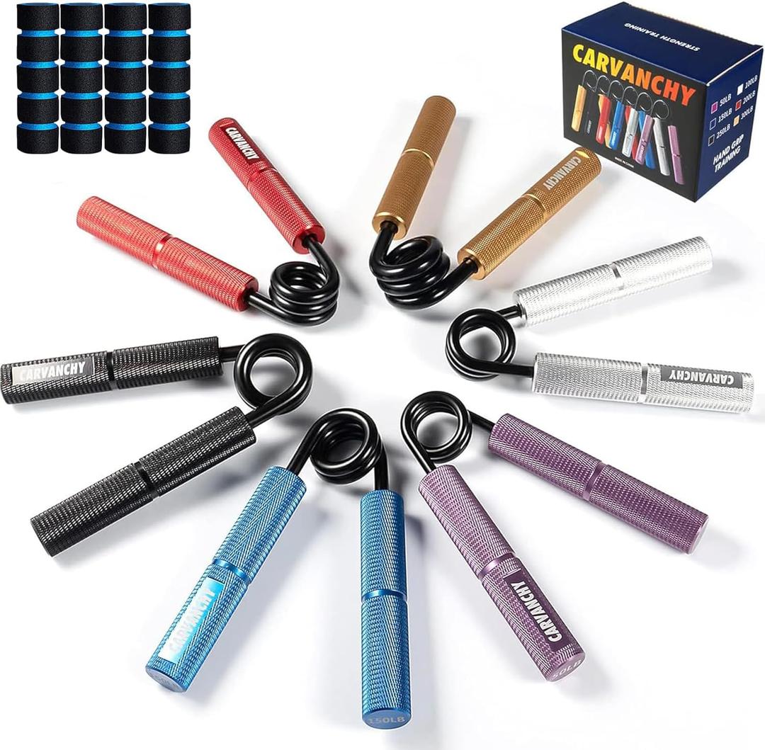 Grip Strength Trainer Set, 50-350LB, Wrist Forearm Strengthener, Metal No Slip, Hand Grip Gripper Strengthener for Strength Training and Exercise, Hand Workout Squeezer Grip Strength (6Pack,50-300lb,Purple+Silver+Blue+Red+Black+Gold)