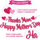 Happy Mothers Day Decorations Thanks Mom Happy Mother's Day Banner Heart Love Themed Party Decor for Women Happy Mother's Day Rose Red Foil Curtains Backdrop Balloons Celebration Supplies