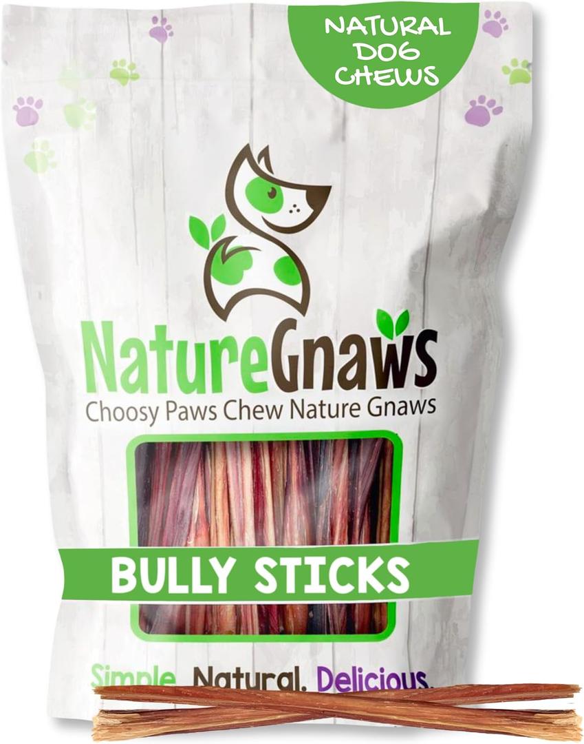 Nature Gnaws Super Skinny Bully Sticks for Small Dogs 5-6" (40 Count) - Long Lasting for Light Chewers and Puppies - Extra Thin Natural Beef Dog Chew Treats (EXP 04/01/28)