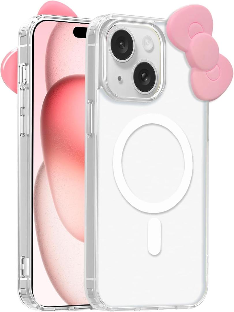 Cute Cartoon 3D Bowknot Design Compatible for iPhone 16e Case, Kawaii Fun Design Transparent Magnetic Shockproof Protective case for Boys and Girls for iPhone 16e 6.1" 2025 (White)